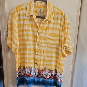 Yellow Striped Men's Shirt with Floral Design NVTN 49